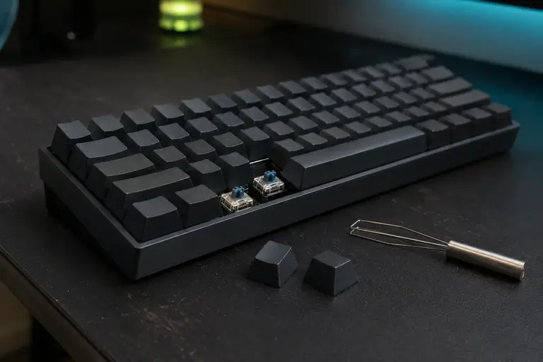 Keyboard mekanis ringkas dengan beberapa switch terlihat