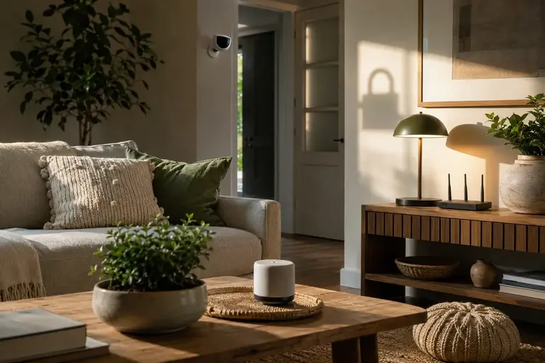 Perangkat smart home sederhana di ruang keluarga