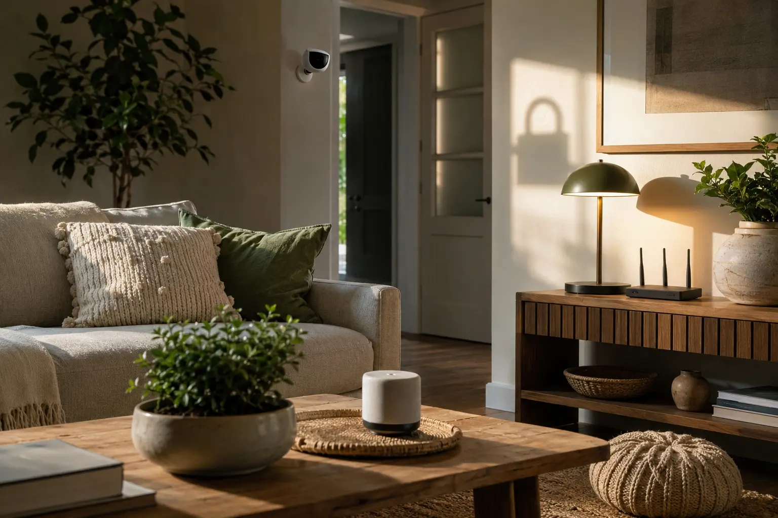 Perangkat smart home sederhana di ruang keluarga