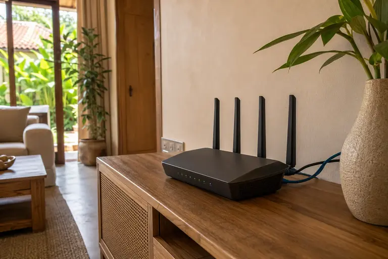 Router nirkabel tanpa merek di ruang keluarga modern